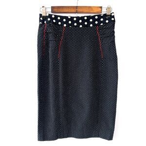 Baraschi Navy Blue White Polka Dot Knee Lenght Pencil Skirt Size 4